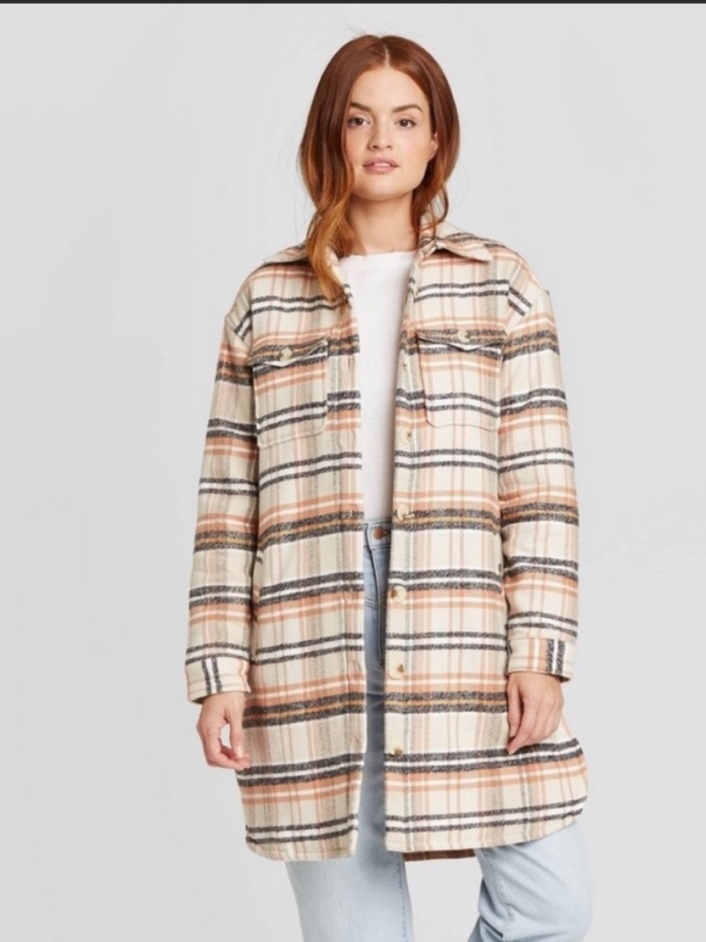 Universal Thread | Plaid thick warm quilted long shirt jacket coat size large